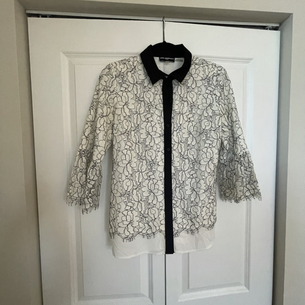 Black and White Lace Karl Lagerfeld Blouse/Shirt